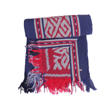 Load image into Gallery viewer, Ikat Blanket Throw, Blue Red Grey Handwoven in Indonesia