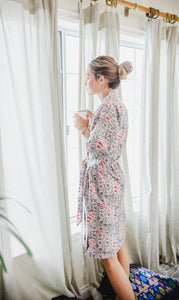 Handmade Batik Robe/ Kimono - Cotton - Bouquet