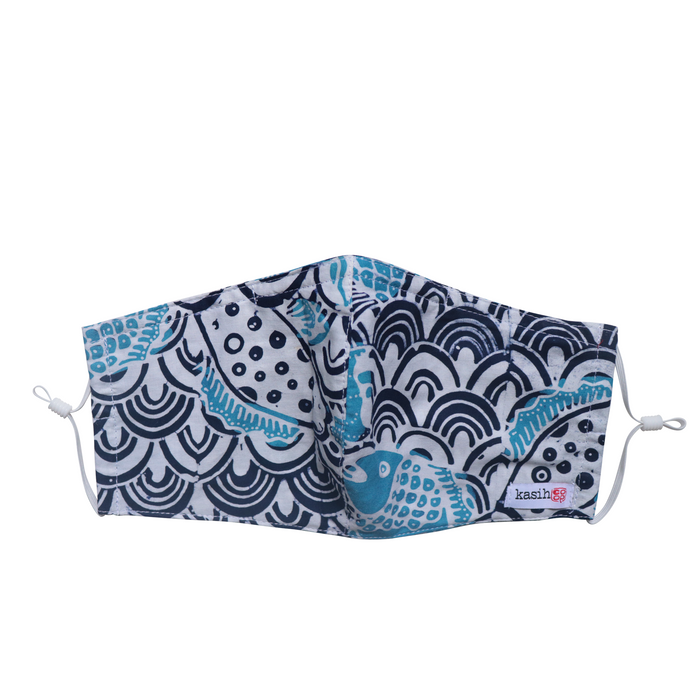 Hand Dyed Indonesia Batik Face Mask Three Layers 100% Cotton with Nose Wire Filter Pocket Soft Elastic Band D0105