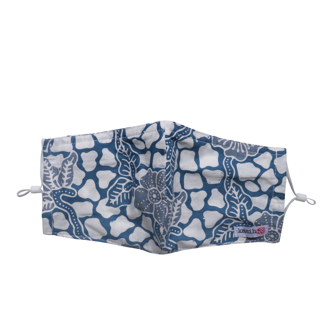 Hand Dyed Indonesia Batik Face Mask Three Layers 100% Cotton with Nose Wire Filter Pocket Soft Elastic Band D0108