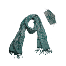 Load image into Gallery viewer, Hand Dyed Indonesia Batik Face Covering &amp; Scarf Set 100% Cotton - Green Royalty
