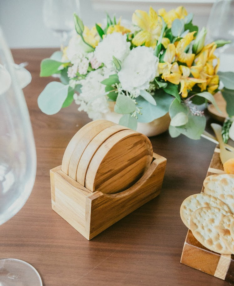 Teak Wood Coasters - Vineyard Square Coaster Set