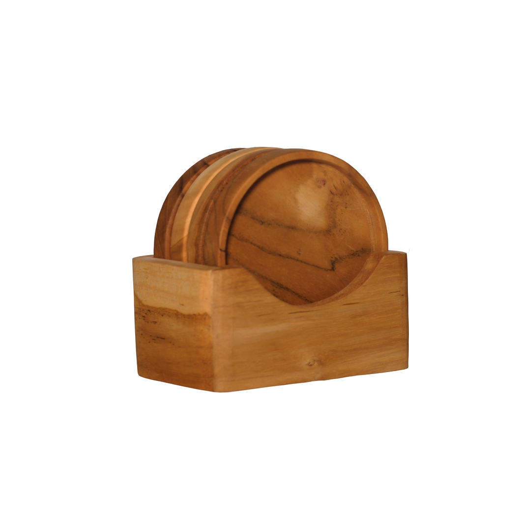 Handmade Teak Wood Coaster Set of Four - Round No Logo